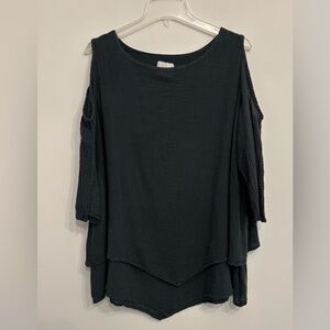 100% Cotton Boho Gauze Cold Shoulder Blouse, Size L